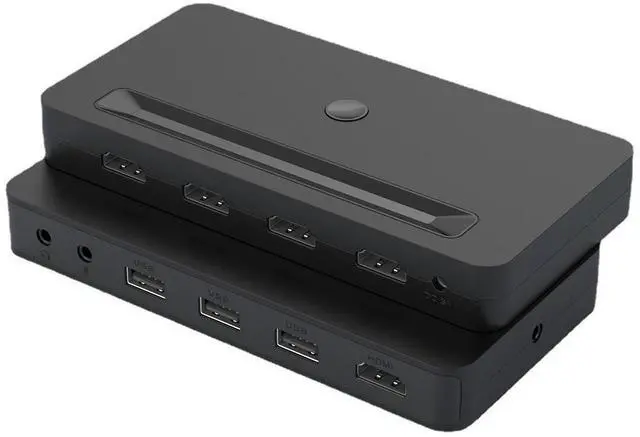 Main image of 4-Port 4K HDMI KVM Switch, 4-in-1 Out with USB & Audio Sharing Control 4 Computers/PS4/Xbox with 1 Monitor, 3 USB Devices, 1 Audio Set 4K@30Hz, Button + Wired Remote Switching Plug & Play