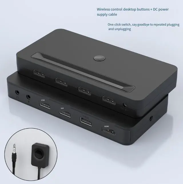 Alt view image 3 of 4 - 4-Port 4K HDMI KVM Switch, 4-in-1 Out with USB & Audio Sharing Control 4 Computers/PS4/Xbox with 1 Monitor, 3 USB Devices, 1 Audio Set 4K@30Hz, Button + Wired Remote Switching Plug & Play
