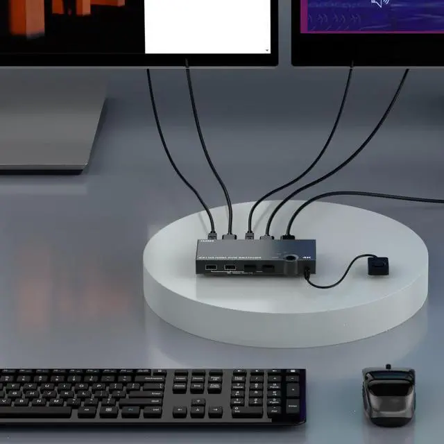 Alt view image 2 of 4 - KVM503 2-Port 4K HDMI KVM Switch, 4K@60Hz, 2-in-1 Out Share 1 Monitor, 4 USB Devices, Keyboard, Mouse Between 2 Computers USB Hub with 4 Ports, Button Switching Plug & Play