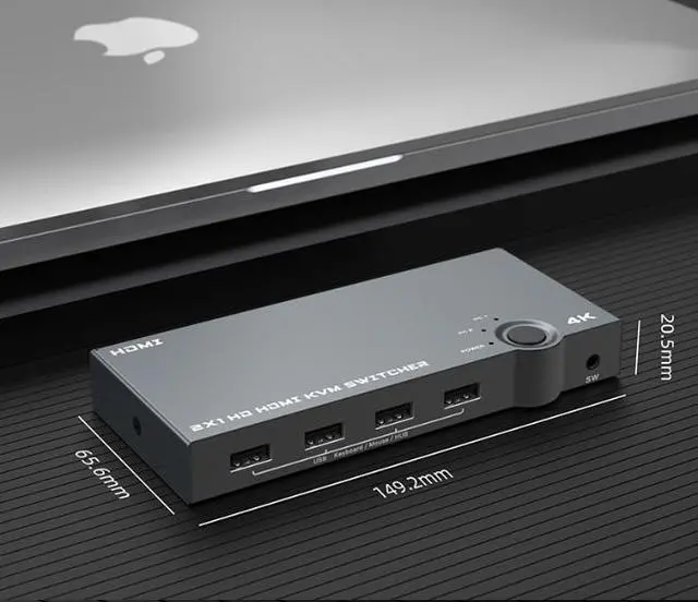 Alt view image 4 of 4 - KVM503 2-Port 4K HDMI KVM Switch, 4K@60Hz, 2-in-1 Out Share 1 Monitor, 4 USB Devices, Keyboard, Mouse Between 2 Computers USB Hub with 4 Ports, Button Switching Plug & Play