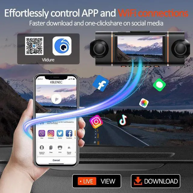 Alt view image 3 of 4 - D65 4-Channel Dash Cam, Front+Left+Right+Rear Quad Recording 1080P Front + 3× 480P, 3" IPS Display, WiFi, Infrared Night Vision, 128GB Max Full Coverage for Car, Truck, Van, Fleet