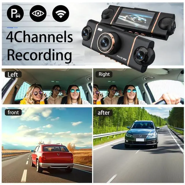 Alt view image 4 of 4 - D65 4-Channel Dash Cam, Front+Left+Right+Rear Quad Recording 1080P Front + 3× 480P, 3" IPS Display, WiFi, Infrared Night Vision, 128GB Max Full Coverage for Car, Truck, Van, Fleet