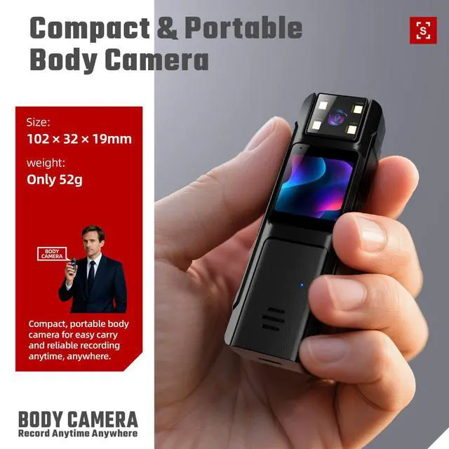 Alt view image 4 of 4 - Portable Body Camera, 1080P HD WiFi Law Enforcement Recorder with Back Clip 1.3" IPS Display, 130° Wide Angle, 800mAh Battery, 128GB Max, Type-C For Security, Police, Outdoor Activities