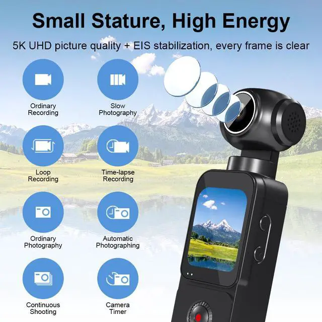 Alt view image 2 of 4 - PX3 5K Ultra HD Action Camera, Handheld Sports Cam with Electric Rotating Lens 4x Optical Zoom, Electronic Image Stabilization, WiFi, Night Vision, Touch Screen, Remote Control For Cycling, Outdoo