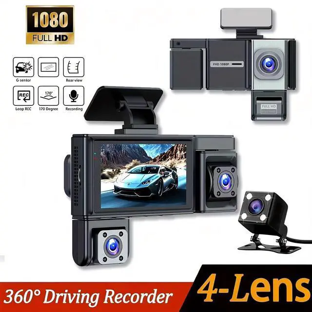 Alt view image 3 of 5 - WiFi 4-Lens Quad Camera Dash Cam, 1080P HD Front+Left+Right+Rear Recording 170° Wide Angle, 3MP, Loop Recording, Reverse Parking Assist 32GB Card Included for Car, Truck, Van