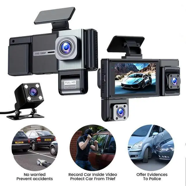 Alt view image 2 of 5 - WiFi 4-Lens Quad Camera Dash Cam, 1080P HD Front+Left+Right+Rear Recording 170° Wide Angle, 3MP, Loop Recording, Reverse Parking Assist 32GB Card Included for Car, Truck, Van