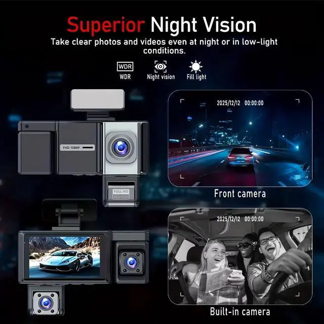 Alt view image 5 of 5 - WiFi 4-Lens Quad Camera Dash Cam, 1080P HD Front+Left+Right+Rear Recording 170° Wide Angle, 3MP, Loop Recording, Reverse Parking Assist 32GB Card Included for Car, Truck, Van