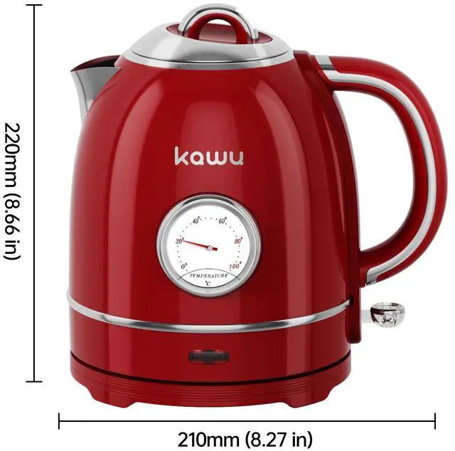 Alt view image 5 of 7 - Kawu Electric Kettle 1.3L Retro Electric Tea Kettle with 304 Stainless Steel Electric Kettle with Thermometer, LED Indicator, Auto Shutoff and Boil-Dry Function