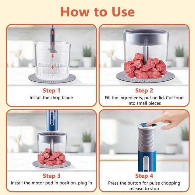 Alt view image 7 of 7 - Kawu Electric food chopper, vegetable grinder, blender, glass transparent bowl, wireless rechargeable