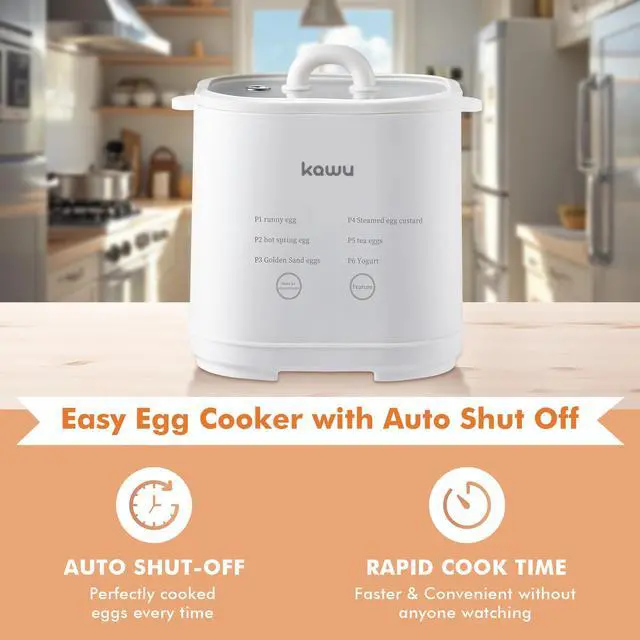 Alt view image 2 of 7 - KawuElectric egg cooker, 3-in-1 egg cooker, can cook 4 eggs, whiteElectric egg cooker, 3-in-1 egg cooker, can cook 4 eggs, white