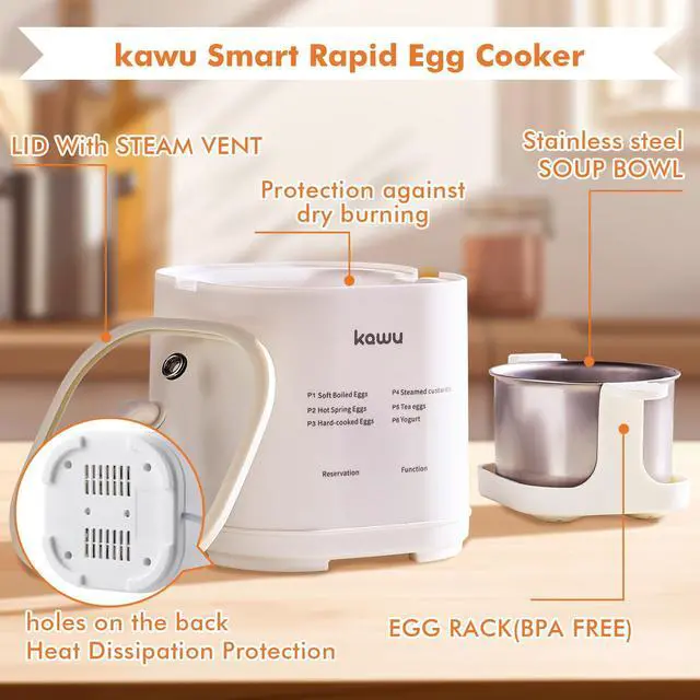 Alt view image 5 of 7 - KawuElectric egg cooker, 3-in-1 egg cooker, can cook 4 eggs, whiteElectric egg cooker, 3-in-1 egg cooker, can cook 4 eggs, white