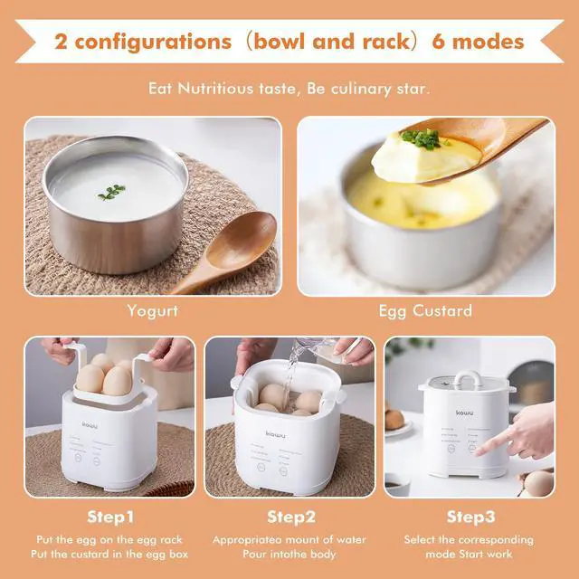 Alt view image 4 of 7 - KawuElectric egg cooker, 3-in-1 egg cooker, can cook 4 eggs, whiteElectric egg cooker, 3-in-1 egg cooker, can cook 4 eggs, white