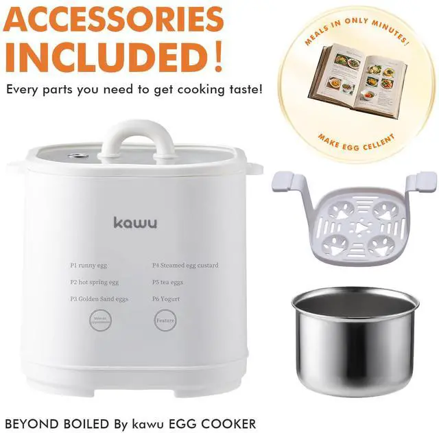 Alt view image 7 of 7 - KawuElectric egg cooker, 3-in-1 egg cooker, can cook 4 eggs, whiteElectric egg cooker, 3-in-1 egg cooker, can cook 4 eggs, white