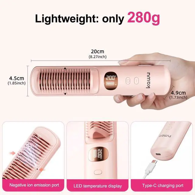 Alt view image 3 of 7 - Kawu Hair straightener, women's hair straightener, ring-shaped hair straightener, fast heating, anti-scalding hair straightener, negative ions, 5 temperature settings, 30-second fast heating, pink