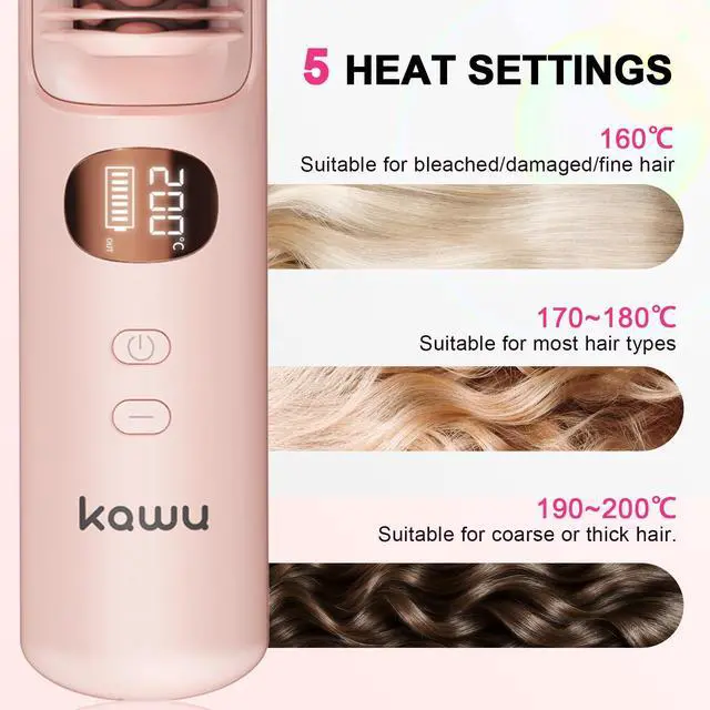 Alt view image 2 of 7 - Kawu Hair straightener, women's hair straightener, ring-shaped hair straightener, fast heating, anti-scalding hair straightener, negative ions, 5 temperature settings, 30-second fast heating, pink