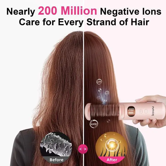 Alt view image 5 of 7 - Kawu Hair straightener, women's hair straightener, ring-shaped hair straightener, fast heating, anti-scalding hair straightener, negative ions, 5 temperature settings, 30-second fast heating, pink