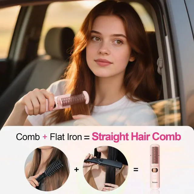 Alt view image 6 of 7 - Kawu Hair straightener, women's hair straightener, ring-shaped hair straightener, fast heating, anti-scalding hair straightener, negative ions, 5 temperature settings, 30-second fast heating, pink