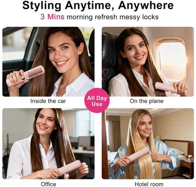 Alt view image 7 of 7 - Kawu Hair straightener, women's hair straightener, ring-shaped hair straightener, fast heating, anti-scalding hair straightener, negative ions, 5 temperature settings, 30-second fast heating, pink