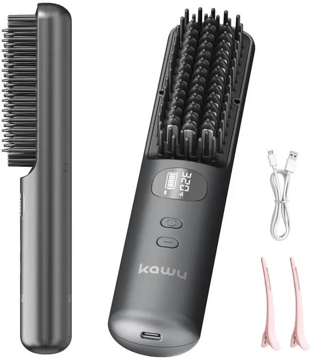 Main image of KawuHair straightening comb, hair straightening comb, 5-speed temperature control, negative ion, wireless, fast heating, gray