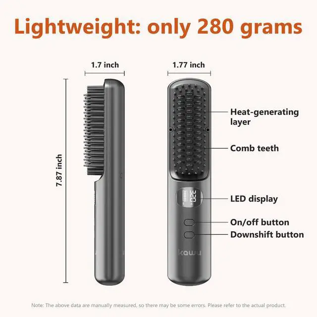 Alt view image 6 of 7 - KawuHair straightening comb, hair straightening comb, 5-speed temperature control, negative ion, wireless, fast heating, gray