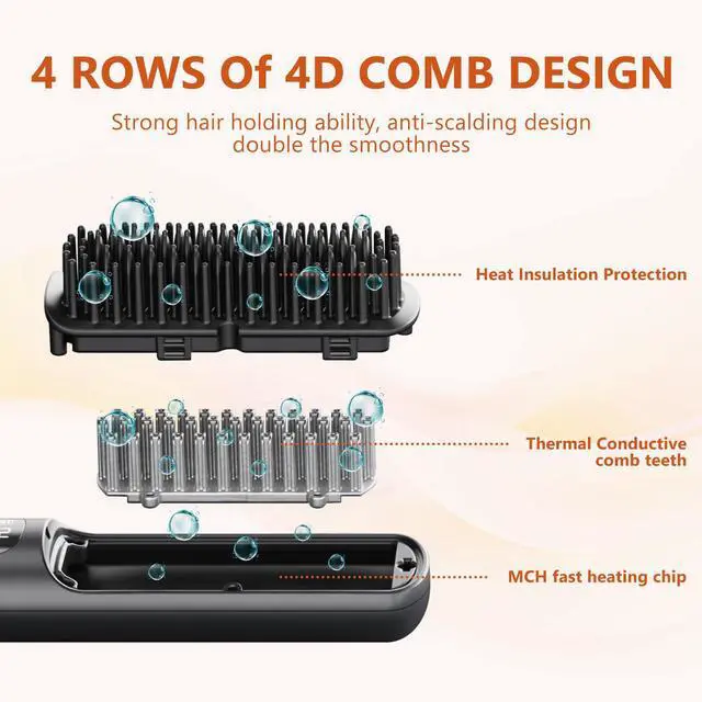 Alt view image 3 of 7 - KawuHair straightening comb, hair straightening comb, 5-speed temperature control, negative ion, wireless, fast heating, gray