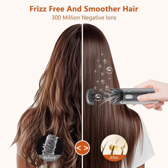 Alt view image 7 of 7 - KawuHair straightening comb, hair straightening comb, 5-speed temperature control, negative ion, wireless, fast heating, gray