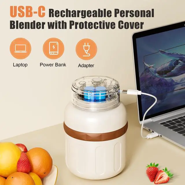 Alt view image 6 of 7 - Kawu Electric juicer cup, portable electric juicer cup, portable blender, smoothie personal blender, mini milkshake juicer cup, USB charging, beige