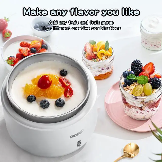 Alt view image 5 of 7 - DIDImo Yogurt Maker, 1L, 304 Stainless Steel Interior, Low Energy Consumption and Noise, White