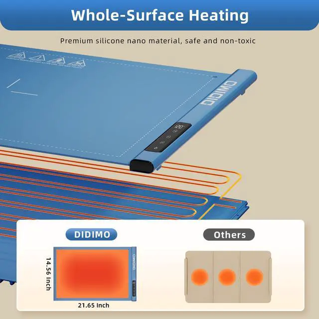 Alt view image 3 of 7 - DIDImo food warming mat, food warming table, warming tray, fast heating, large capacity, 17 temperature settings, foldable
