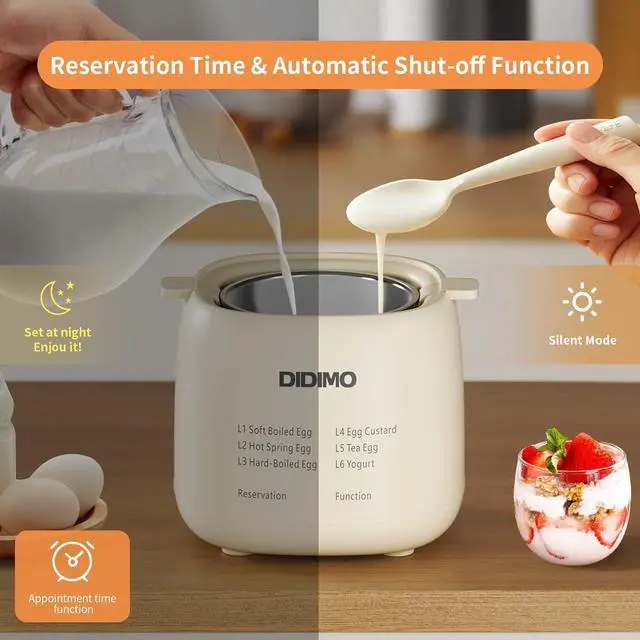 Alt view image 3 of 7 - DIDImo Electric egg cooker, 4 capacities, 6-in-1 egg cooker, timer, touch panel, can cook eggs, custard and yogurt