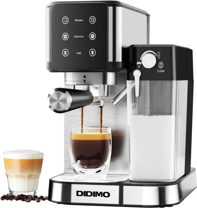 Main image of DIDImo Cappuccino coffee machine with milk frother, espresso machine, 304 stainless steel, 20 bar pressure system, double heating system, can make cappuccino, American, latte, etc.