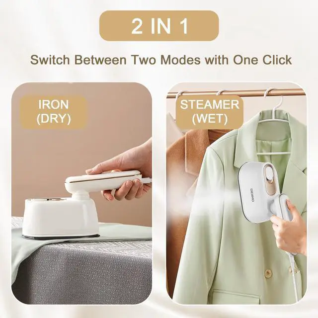 Alt view image 2 of 7 - DIDImo Portable steam iron kawuCR-YT06A, 5 seconds fast heating, 120 ml water tank, 180° rotating handle, wet and dry ironing function, suitable for school, travel, office