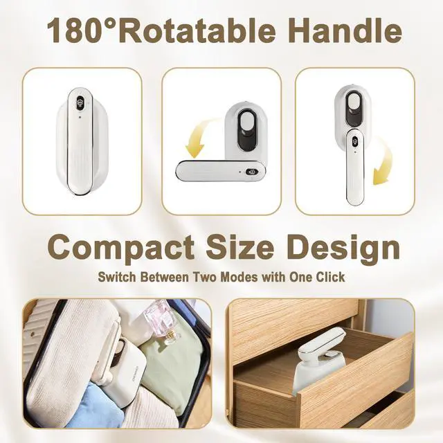 Alt view image 3 of 7 - DIDImo Portable steam iron kawuCR-YT06A, 5 seconds fast heating, 120 ml water tank, 180° rotating handle, wet and dry ironing function, suitable for school, travel, office