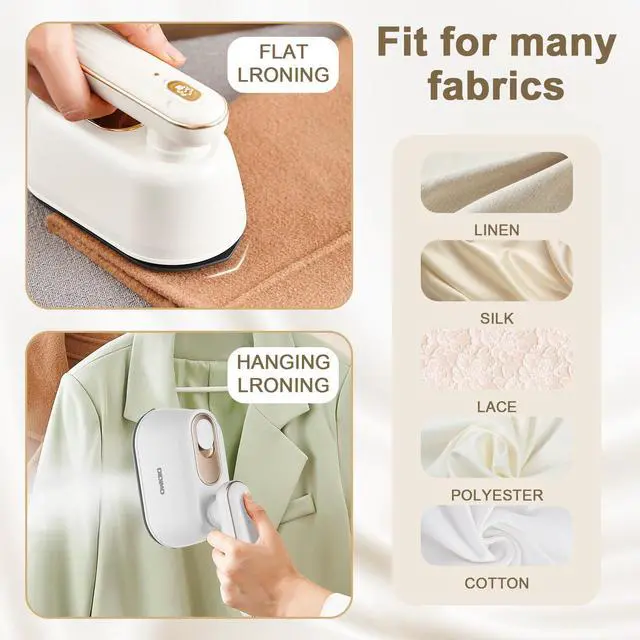 Alt view image 5 of 7 - DIDImo Portable steam iron kawuCR-YT06A, 5 seconds fast heating, 120 ml water tank, 180° rotating handle, wet and dry ironing function, suitable for school, travel, office