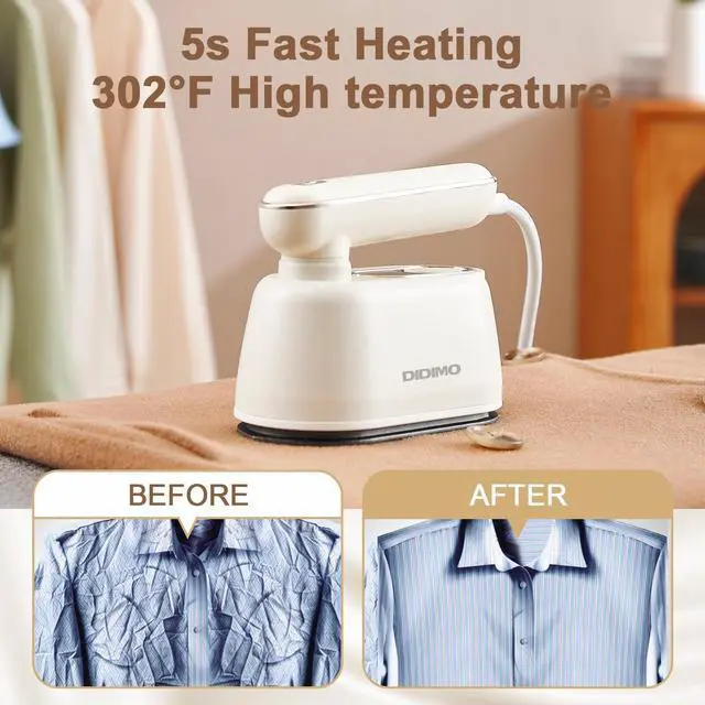 Alt view image 6 of 7 - DIDImo Portable steam iron kawuCR-YT06A, 5 seconds fast heating, 120 ml water tank, 180° rotating handle, wet and dry ironing function, suitable for school, travel, office