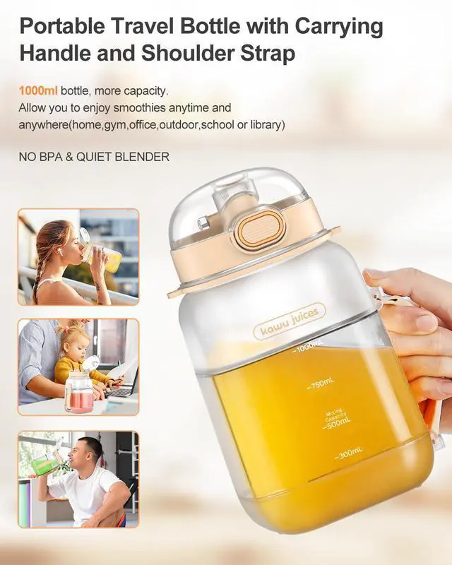 Alt view image 4 of 7 - Kawu Portable Electric Juicer, USB Rechargeable Portable Blender, Mini Juicer for Smoothies, whit