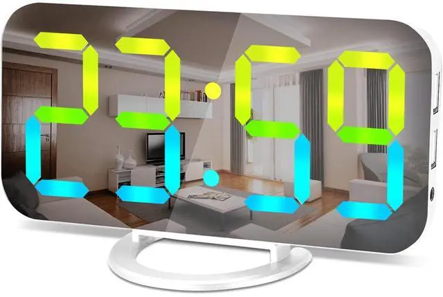 Main image of Eyesoul Digital Alarm Clock,LED RGB Colorful Clocks,with Mirror Surface Large Display,2 USB Charger Ports,Auto Dimming,Modern Desk Clock for Bedroom Home Office Decor- White