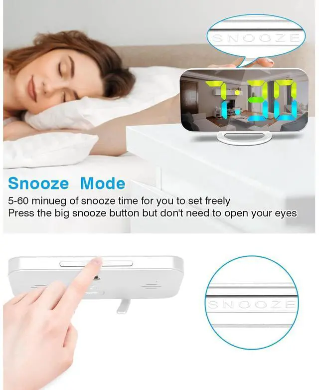 Alt view image 6 of 6 - Eyesoul Digital Alarm Clock,LED RGB Colorful Clocks,with Mirror Surface Large Display,2 USB Charger Ports,Auto Dimming,Modern Desk Clock for Bedroom Home Office Decor- White