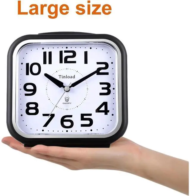 Alt view image 2 of 5 - Eyesoul 5.5" Large Analog Alarm Clock Silent Non Ticking, Gentle Wake, Beep Sounds, Increasing Volume, Battery Operated Snooze and Manual Light, Easy Set, Black (Best for Elder)