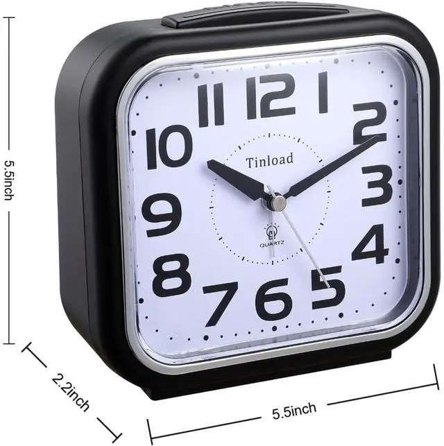 Alt view image 5 of 5 - Eyesoul 5.5" Large Analog Alarm Clock Silent Non Ticking, Gentle Wake, Beep Sounds, Increasing Volume, Battery Operated Snooze and Manual Light, Easy Set, Black (Best for Elder)