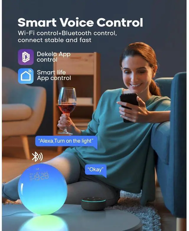 Alt view image 4 of 6 - Eyesoul Smart Sunrise Alarm Clock, App Control, Bluetooth Speaker w/White Noise Sound Machine, Wake up Light Sunlight Sunset Lamp, Night Light for Bedrooms, Alarms for Heavy Sleepers Kids & Adults