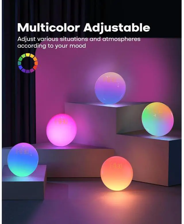 Alt view image 6 of 6 - Eyesoul Smart Sunrise Alarm Clock, App Control, Bluetooth Speaker w/White Noise Sound Machine, Wake up Light Sunlight Sunset Lamp, Night Light for Bedrooms, Alarms for Heavy Sleepers Kids & Adults