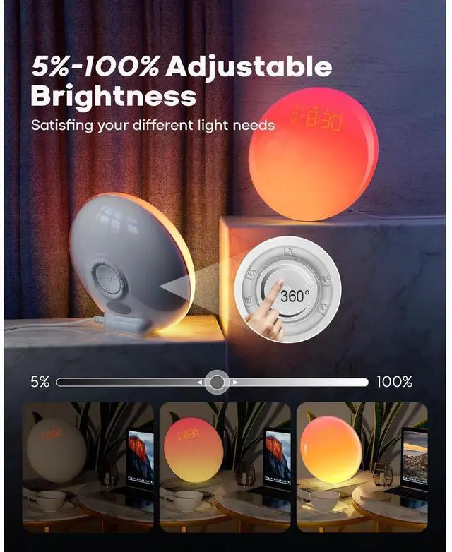 Alt view image 5 of 6 - Eyesoul Smart Sunrise Alarm Clock, App Control, Bluetooth Speaker w/White Noise Sound Machine, Wake up Light Sunlight Sunset Lamp, Night Light for Bedrooms, Alarms for Heavy Sleepers Kids & Adults