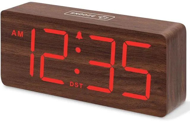 Main image of Eyesoul Wooden Digital Alarm Clock for Bedroom - Desk Clocks with Large Numbers for Living Room, Office, Dimmer, Loud Alarm for Heavy Sleepers with Volume Control, DST, Wood Decor (Adapter Powered)