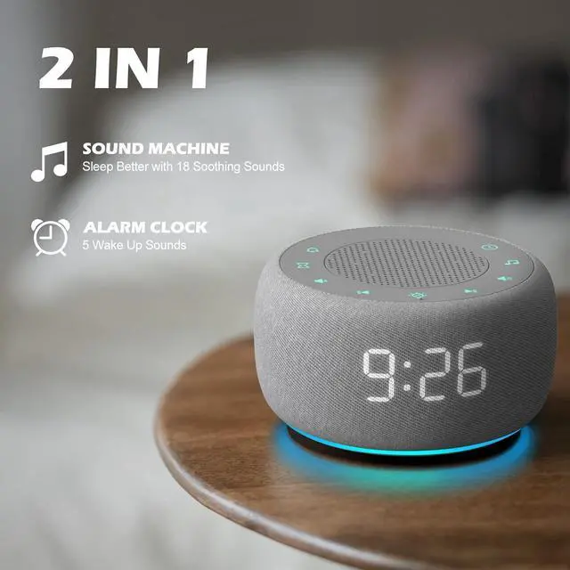 Alt view image 2 of 6 - Eyesoul Sound Machine & Alarm Clock 2-in-1, 18 Soothing Sound, 7 Night Light, Sleep Timer, Precise 30-Level Volume Control White Noise Machine