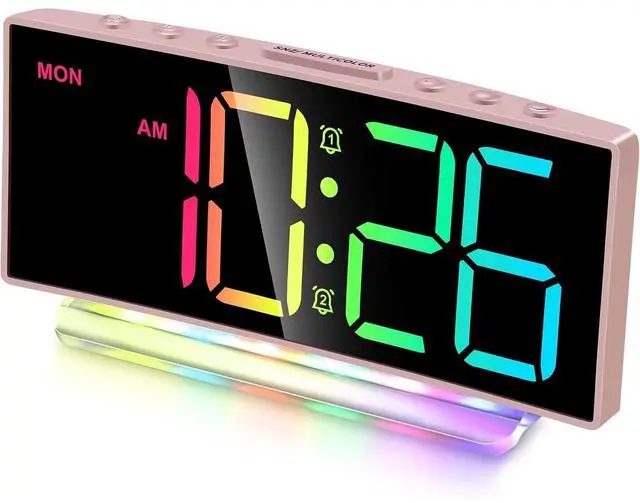 Main image of Eyesoul Modern Curved Cute Digital Alarm Clock,Colorful Led Display,Adjustable Volume,Weekday/Weekend Mode,Simple Clock for Bedrooms Bedside,Ok to Wake Up for Girls,Kids,Teens (Pink+Dynamic)