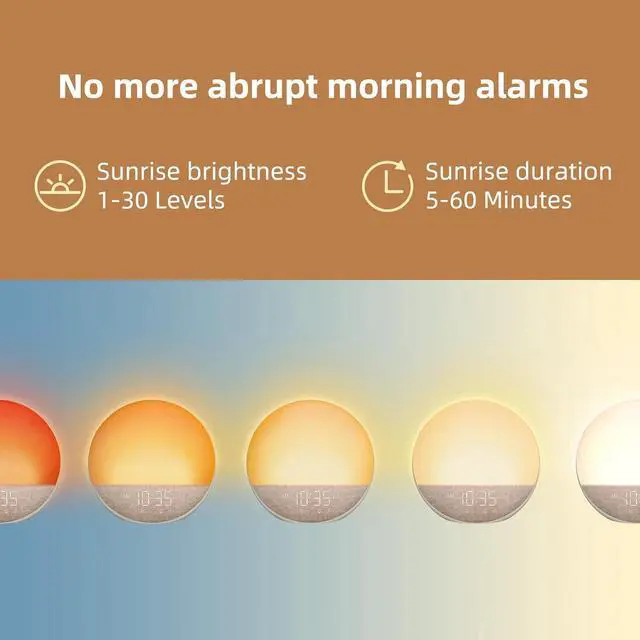 Alt view image 2 of 6 - Eyesoul Sunrise Alarm Clock White Noise Machine: Natural Wake Up Light - Dimmable Clock with Bluetooth Speaker for Bedroom - 25 Sleep Sounds for Baby Adults Kids Putty