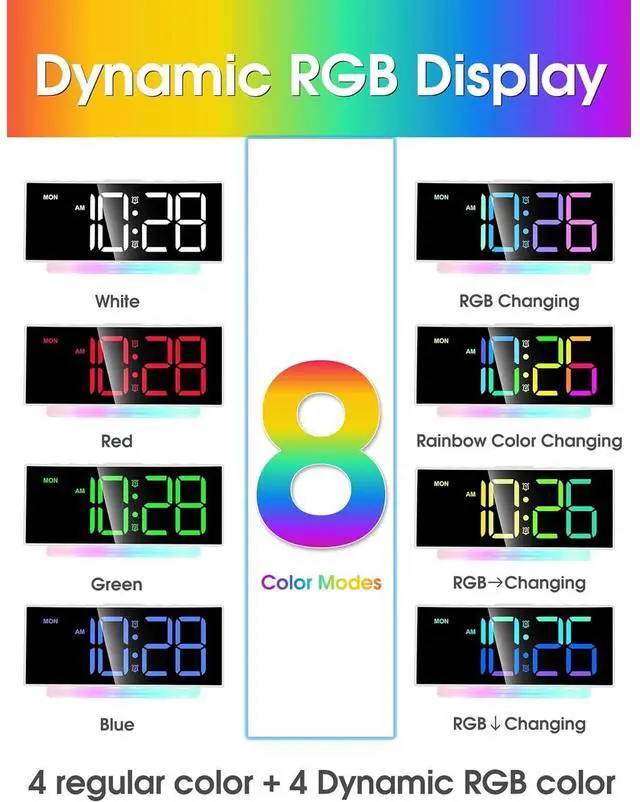 Alt view image 4 of 6 - Eyesoul Modern Curved Cute Digital Alarm Clock,Colorful Led Display,Adjustable Volume,Weekday/Weekend Mode,Simple Clock for Bedrooms Bedside,Ok to Wake Up for Girls,Kids,Teens (Pink+Dynamic)