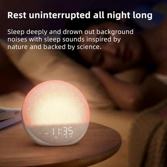 Alt view image 6 of 6 - Eyesoul Sunrise Alarm Clock White Noise Machine: Natural Wake Up Light - Dimmable Clock with Bluetooth Speaker for Bedroom - 25 Sleep Sounds for Baby Adults Kids Putty