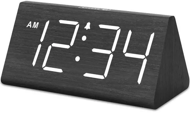 Main image of Eyesoul Wooden Digital Alarm Clocks for Bedrooms - Electric Desk Clock with Large Numbers, USB Port, Loud Alarm for Heavy Sleepers, Adjustable Volume, Dimmer, DST, Wood Décor Gifts, Adapter Powered